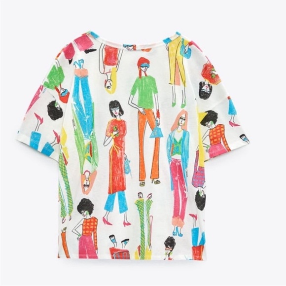 Zara Multicolor Graphic Women’s Tee 100% Cotton T-Shirt - Picture 3 of 7